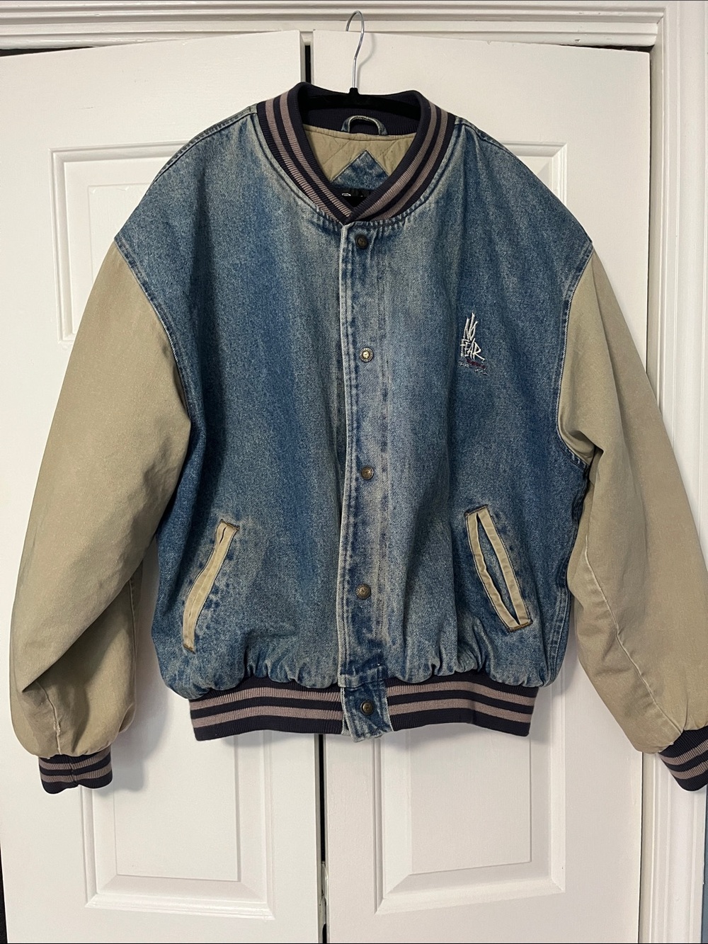 ✨Vintage✨ Y2K No Fear Denim & Khaki Kids Jacket - Blue/Beige
